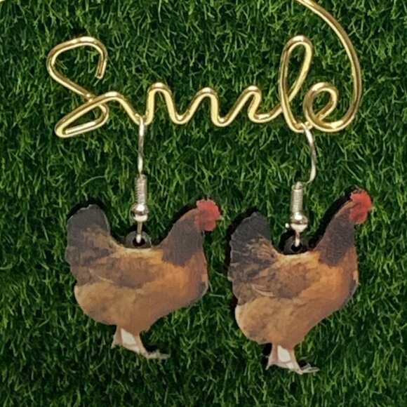 Chicken Earring, Bird Earring, Gift Idea, Rooster Earring, Silly Animal Earring - Picture 1 of 9